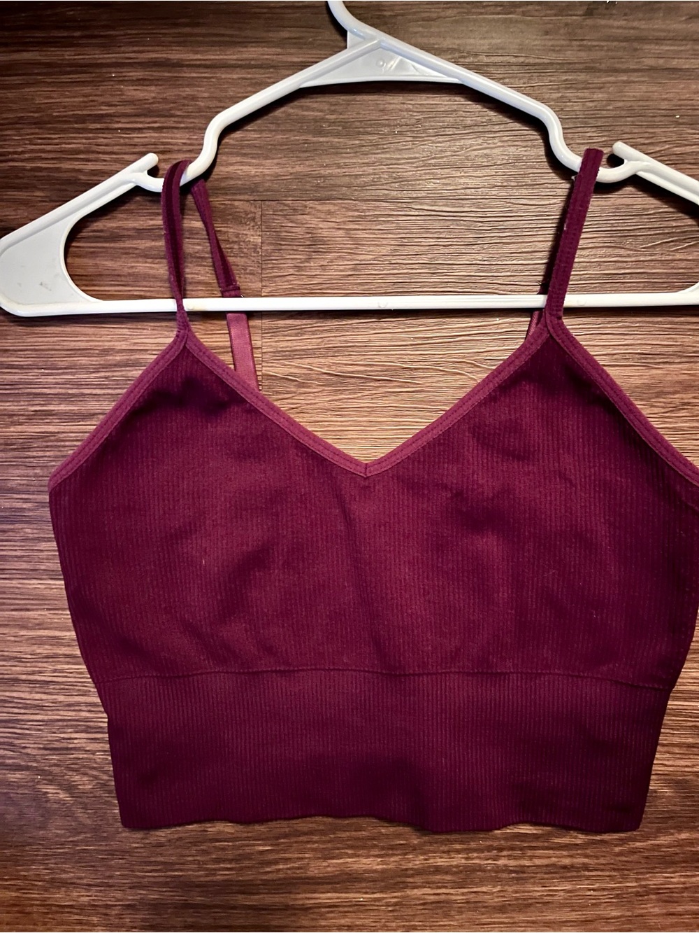 Ribbed V-Neck Bralette Top - Deep Wine